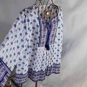 Bohemian Blue and White Women's Top